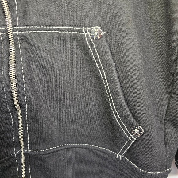 True Religion Hoodie Black Full Zip World Tour Red Logo Mens Medium M - Picture 7 of 14